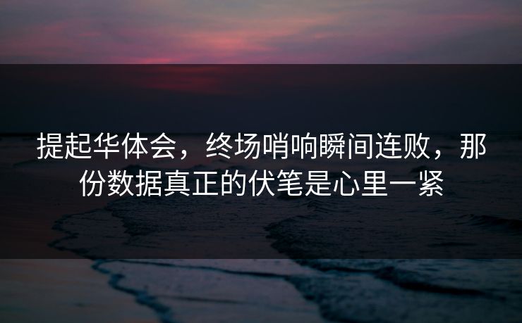 提起华体会，终场哨响瞬间连败，那份数据真正的伏笔是心里一紧